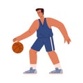 Basketball player dribbles ball with hand, flat vector illustration isolated. Royalty Free Stock Photo