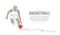 Basketball player dribbles the ball. One continuous line art drawing of basketball player dribbles Royalty Free Stock Photo