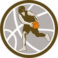 Basketball Player Dribbling Ball Circle Retro Royalty Free Stock Photo