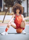 Basketball player with funky, confident and cool attitude ready for competition, game or training match on a sports Royalty Free Stock Photo