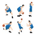 Basketball player. Group of 6 different basketball players in different playing positions