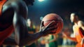 Basketball Player Holding the Ball in Urban Night Lights. Generative ai Royalty Free Stock Photo