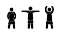 Basketball player icon, man in basketball uniform, stick figure people in various poses