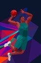 Basketball player jump shot on colorful low poly background. Royalty Free Stock Photo
