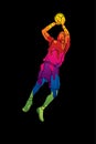 Basketball player jumping and prepare shooting a ball