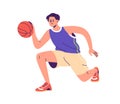 Basketball player. Man athlete playing sport game, dribbling ball. Male character, young active guy in action, training Royalty Free Stock Photo