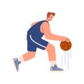 Basketball player man running and dribbling ball, cartoon game competition, vector illustration with lines of motion Royalty Free Stock Photo