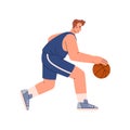 Basketball player man running and dribbling ball on match, cartoon sport game competition vector isolated illustration Royalty Free Stock Photo