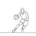 Basketball player during match game, he dribbling a ball. Continuous single line drawing vector illustration. Lineart sport theme Royalty Free Stock Photo