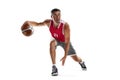 Basketball. Basketball player in motion and action. Sport emotion. Isolated in white Royalty Free Stock Photo