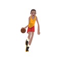 Basketball player moving dribble, athlete in uniform playing with ball vector Illustration on a white background Royalty Free Stock Photo