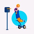 Basketball Player playing in beside mountain illustration concept, Basketball goals boy scooter playing Royalty Free Stock Photo