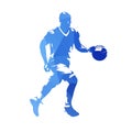 Basketball player running with ball, abstract blue geometric vector silhouette Royalty Free Stock Photo