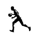 Basketball player running with ball, isolated vector silhouette. Team sport athlete Royalty Free Stock Photo