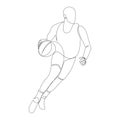 Basketball player running and holding the ball continuous one line drawing. Athlete dribbling minimalist vector Royalty Free Stock Photo