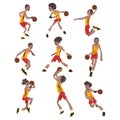 Basketball player set, athletes in uniform playing with ball vector Illustrations on a white background Royalty Free Stock Photo