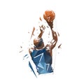 Basketball player shooting ball, low poly vector illustration, rear view. Geometric drawing from triangles Royalty Free Stock Photo