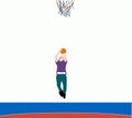 Basketball player shooting ball to the hoop. Free throw. Adult man cartoon action character. Royalty Free Stock Photo