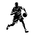 Basketball player silhouette icon in black color. Vector template for tattoo or laser cutting