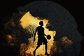 Basketball player silhouette illustration on starry night. Generative AI. Royalty Free Stock Photo