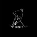 Basketball player skates white sport linear silhouette logo template, hand drawing tattoo sketch on black background