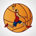 Basketball player slam dunk color illustration vector eps10