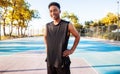 Basketball player standing on the basketball court.sport outfit,sport competitions,street ball,sportsman Royalty Free Stock Photo