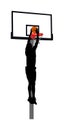 Basketball player stunt jumping and dunking silhouette isolated on white background. Basketball player making slam dunk. Royalty Free Stock Photo