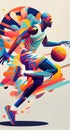 Basketball player in the style of bright geometric abstractions by Generative AI Royalty Free Stock Photo