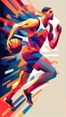 Basketball player in the style of bright geometric abstractions by Generative AI Royalty Free Stock Photo