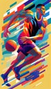 Basketball player in the style of bright geometric abstractions by Generative AI Royalty Free Stock Photo