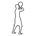 Basketball player throws a basketball Man shooting ball side view icon black color illustration outline Royalty Free Stock Photo