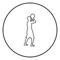 Basketball player throws a basketball Man shooting ball side view icon black color illustration in circle round Royalty Free Stock Photo