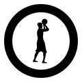 Basketball player throws a basketball Man shooting ball side view icon black color illustration in circle round Royalty Free Stock Photo