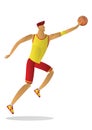 basketball player in yellow red uniform with the ball. Vector illustration Royalty Free Stock Photo