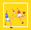 Basketball players in abstract flat style. Men playing with a basketball ball. Template for sport poster. Vector Royalty Free Stock Photo