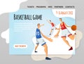 Basketball players in abstract flat style. Men playing with a basketball ball. Vector illutration, design template of Royalty Free Stock Photo