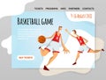 Basketball players in abstract flat style. Men playing with a basketball ball. Vector illutration, design template of Royalty Free Stock Photo