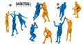 Basketball Players. Game situation. Vector set of colored silhouettes.