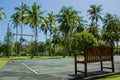 Big basketball sport playing field at the tropical resort near jungles