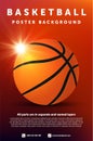 Basketball poster template with ball with shiny flash Royalty Free Stock Photo