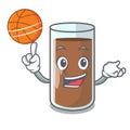 With basketball pouring chocolate milk from bottle cartoon