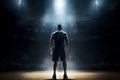 Basketball pro player standing in the court ready to play. AI Generated Royalty Free Stock Photo