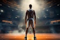 Basketball pro player standing in the court ready to play. AI Generated Royalty Free Stock Photo