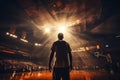 Basketball pro player standing in the court ready to play. AI Generated Royalty Free Stock Photo