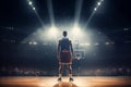 Basketball pro player standing in the court ready to play. AI Generated Royalty Free Stock Photo