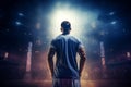 Basketball pro player standing in the court ready to play. AI Generated Royalty Free Stock Photo