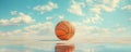 Basketball on reflective surface under cloudy sky Royalty Free Stock Photo