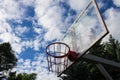 Basketball ring against the sky with clouds and trees Royalty Free Stock Photo