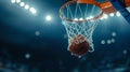 Basketball Scoring Action in Stadium Lights. Generative ai